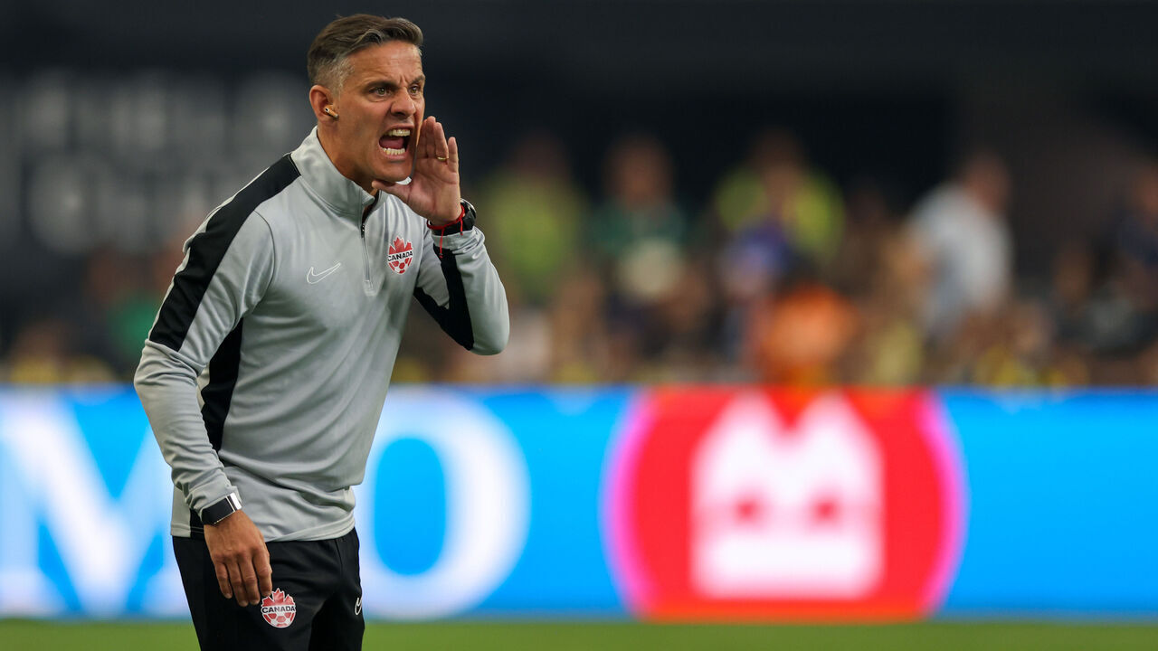 LAS VEGAS, NEVADA - JUNE 18: Canada head coach John Herdman shouts instructions during the first half of the 2023 CONCACAF Nations League Final against the United States at Allegiant Stadium on June 18, 2023 in Las Vegas, Nevada.
