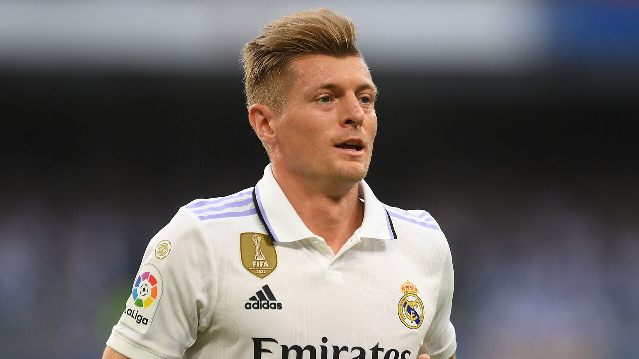 MADRID, SPAIN - JUNE 04: Toni Kroos of Real Madrid looks on during the LaLiga Santander match between Real Madrid CF and Athletic Club at Estadio Santiago Bernabeu on June 04, 2023 in Madrid, Spain.