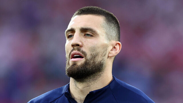 ROTTERDAM, NETHERLANDS - JUNE 18: Mateo Kovacic of Croatia sings the National Anthem ahead of the UEFA Nations League 2022/23 final match between Croatia and Spain at De Kuip on June 18, 2023 in Rotterdam, Netherlands.