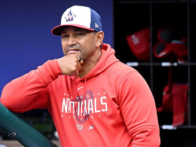 WASHINGTON, DC - JUNE 22: Manager Dave Martinez #4 of the Washington Nationals watches the game in the third inning against the Arizona Diamondbacks at Nationals Park on June 22, 2023 in Washington, DC.