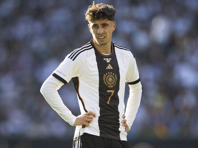 BREMEN, GERMANY - JUNE 12: Kai Havertz of Germany looks dejected during the International Friendly match between Germany and Ukraine at Wohninvest Weserstadion on June 12, 2023 in Bremen, Germany.