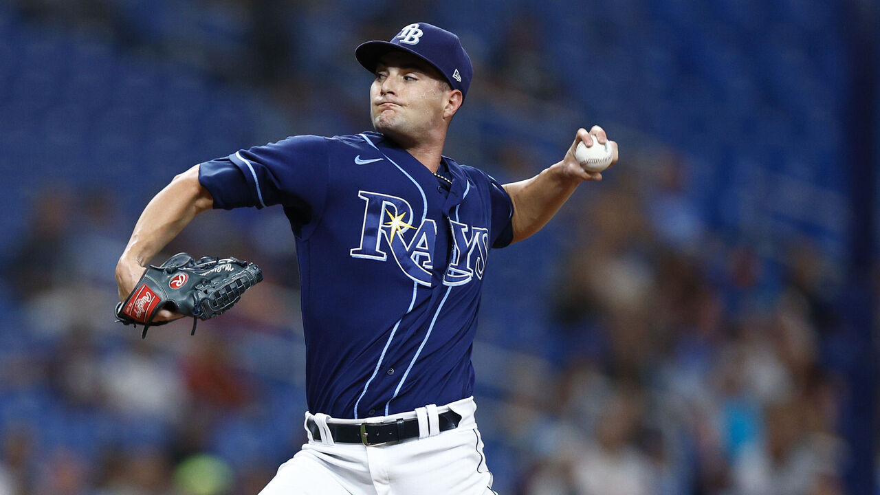 ST PETERSBURG, FLORIDA - JUNE 22: Shane McClanahan #18 of the Tampa Bay Rays throws a pitch against the Kansas City Royals during the first inning at Tropicana Field on June 22, 2023 in St Petersburg, Florida.