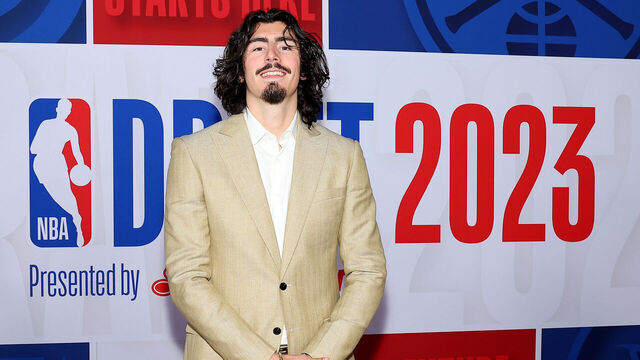 NEW YORK, NEW YORK - JUNE 22: Jaime Jaquez Jr.arrives prior to the first round of the 2023 NBA Draft at Barclays Center on June 22, 2023 in the Brooklyn borough of New York City.