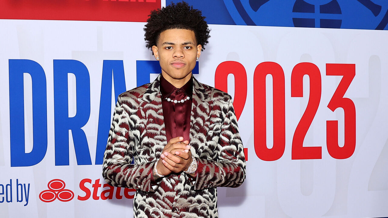 NEW YORK, NEW YORK - JUNE 22: Keyonte George arrives prior to the first round of the 2023 NBA Draft at Barclays Center on June 22, 2023 in the Brooklyn borough of New York City.