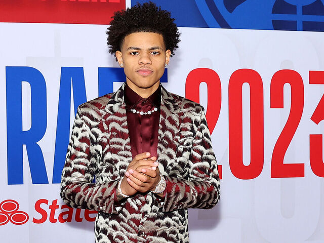 NEW YORK, NEW YORK - JUNE 22: Keyonte George arrives prior to the first round of the 2023 NBA Draft at Barclays Center on June 22, 2023 in the Brooklyn borough of New York City.