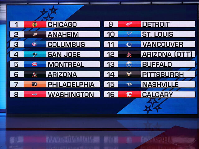 SECAUCUS, NEW JERSEY - MAY 08: NHL Draft Lottery positions are seen during the 2023 NHL Draft Lottery on May 08, 2023 at NHL Network Studio in Secaucus, New Jersey.