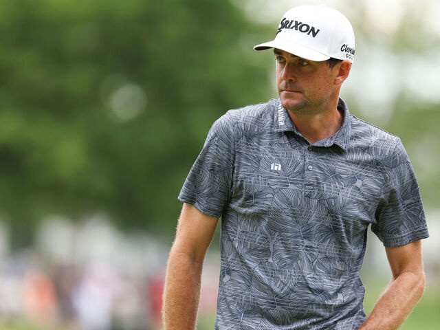 CROMWELL, CONNECTICUT - JUNE 23: Keegan Bradley of the United States looks on from the sixth green during the second round of the Travelers Championship at TPC River Highlands on June 23, 2023 in Cromwell, Connecticut.