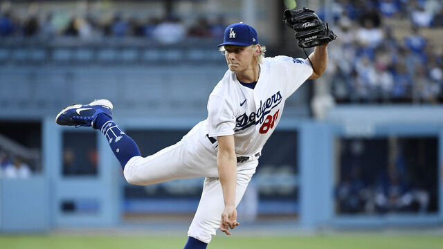 LOS ANGELES, CALIFORNIA - JUNE 23: Emmet Sheehan #80 of the Los Angeles Dodgers pitches during the second inning against the Houston Astros at Dodger Stadium on June 23, 2023 in Los Angeles, California.