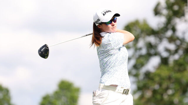 SPRINGFIELD, NJ - JUNE 24: Leona Maguire hits her tee shot on the 13th hole during the third round of the KPMG Women's PGA Championship at Baltusrol Golf Club on Saturday, June 24, 2023 in Springfield, New Jersey.