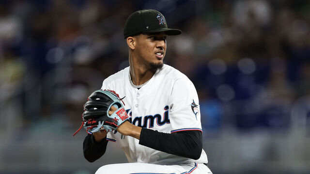 MIAMI, FLORIDA - JUNE 25: Eury Perez #39 of the Miami Marlins delivers a pitch in the first inning of the game against the Pittsburgh Pirates at loanDepot park on June 25, 2023 in Miami, Florida.