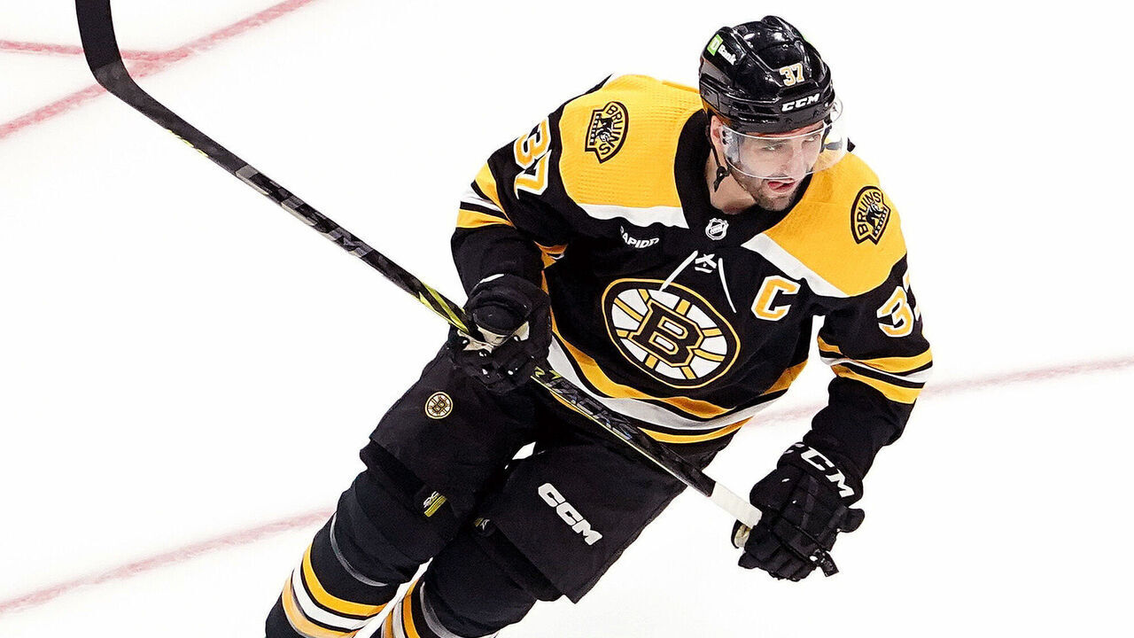 Boston, MA - April 26: Boston Bruins C Patrice Bergeron skates before the game. The Bruins lost to the Florida Panthers, 4-3, in Game 5 of their Eastern Conference First Round Series.