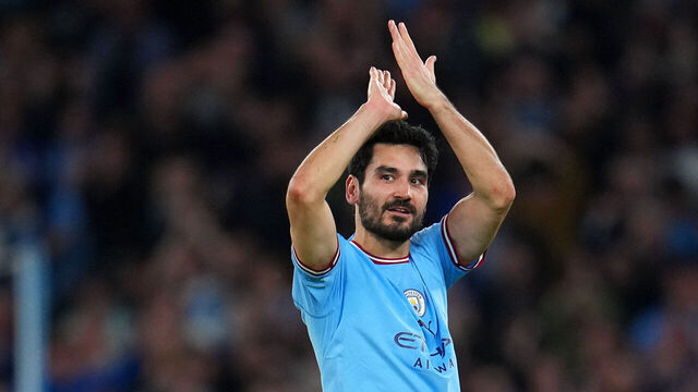 MANCHESTER, ENGLAND - MAY 17: Ilkay Guendogan of Manchester City applauds the fans as they are substituted off during the UEFA Champions League semi-final second leg match between Manchester City FC and Real Madrid at Etihad Stadium on May 17, 2023 in Manchester, England.