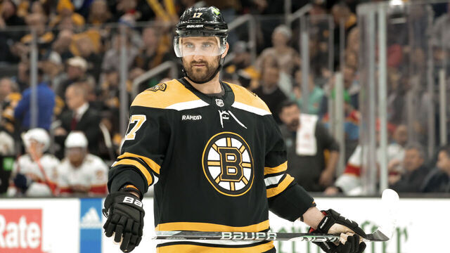 BOSTON, MA - APRIL 26: Boston Bruins winger Nick Foligno (17) during Game 5 of an Eastern Conference First Round playoff contest between the Boston Bruins and the Florida Panthers on April 26, 2023, at TD Garden in Boston, Massachusetts.