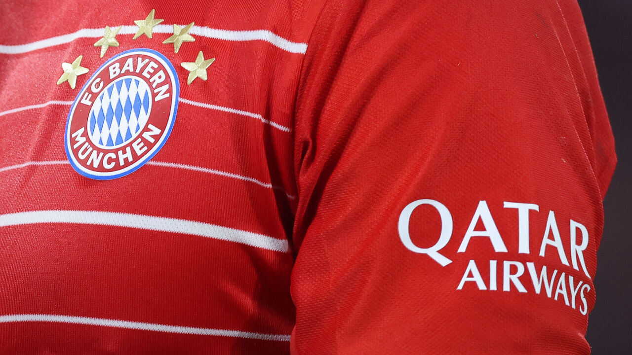 MUNICH, GERMANY - OCTOBER 16: sponsoring of Qatar Airways during the Bundesliga match between FC Bayern München and Sport-Club Freiburg at Allianz Arena on October 16, 2022 in Munich, Germany.