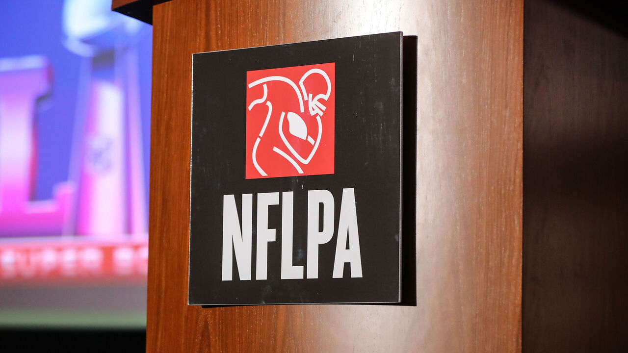 HOUSTON, TX - FEBRUARY 02: NFLPA Logo during the National Football League Players Association speaks during the NFLPA Press Conference on February 02, 2017, at the George R Brown Convention Center in Houston, Texas.