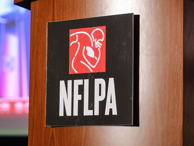 HOUSTON, TX - FEBRUARY 02: NFLPA Logo during the National Football League Players Association speaks during the NFLPA Press Conference on February 02, 2017, at the George R Brown Convention Center in Houston, Texas.