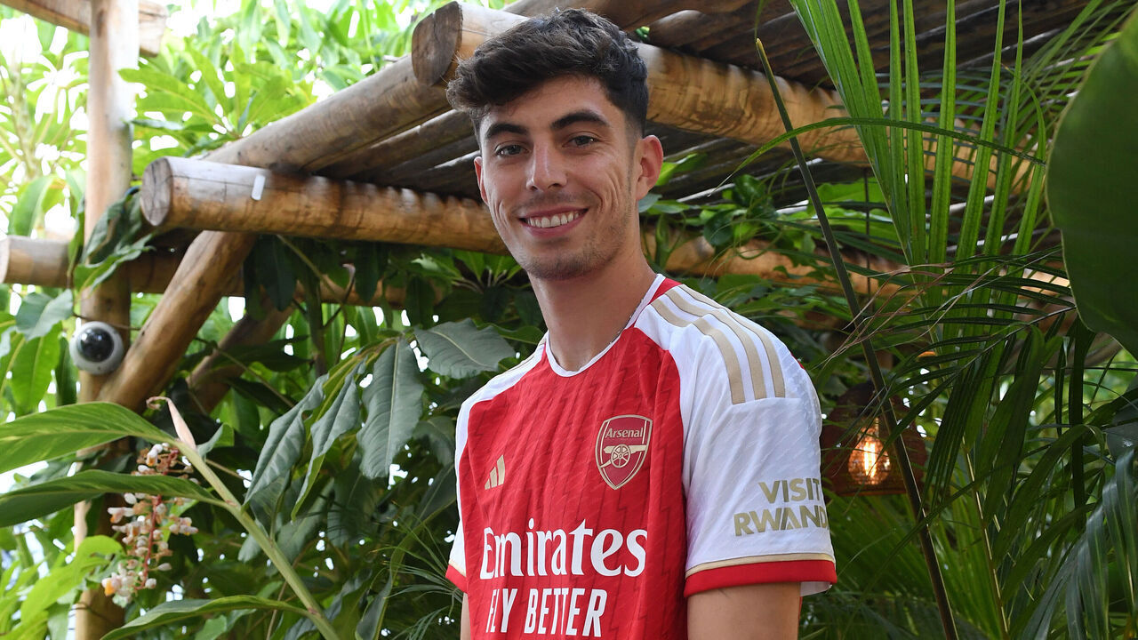 MARBELLA, SPAIN - JUNE 28: Kia Havertz poses after signing for Arsenal on June 28, 2023 in Marbella, Spain.