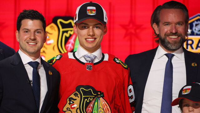 NASHVILLE, TENNESSEE - JUNE 28: Connor Bedard is selected by the Chicago Blackhawks with the first overall pick during round one of the 2023 Upper Deck NHL Draft at Bridgestone Arena on June 28, 2023 in Nashville, Tennessee.