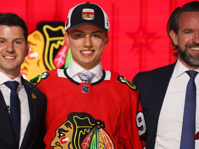 NASHVILLE, TENNESSEE - JUNE 28: Connor Bedard is selected by the Chicago Blackhawks with the first overall pick during round one of the 2023 Upper Deck NHL Draft at Bridgestone Arena on June 28, 2023 in Nashville, Tennessee.