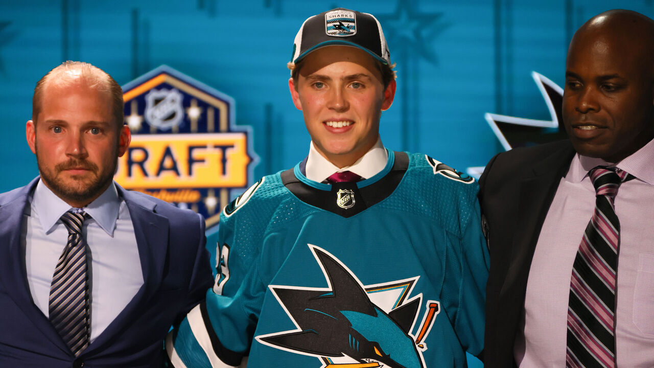 NASHVILLE, TENNESSEE - JUNE 28: William Smith is selected by the San Jose Sharks with the fourth overall pick during round one of the 2023 Upper Deck NHL Draft at Bridgestone Arena on June 28, 2023 in Nashville, Tennessee.