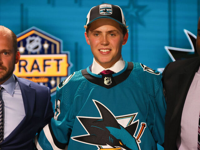 NASHVILLE, TENNESSEE - JUNE 28: William Smith is selected by the San Jose Sharks with the fourth overall pick during round one of the 2023 Upper Deck NHL Draft at Bridgestone Arena on June 28, 2023 in Nashville, Tennessee.