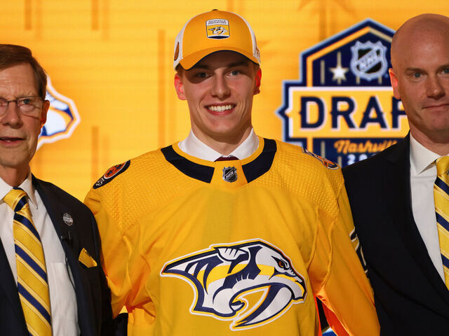 NASHVILLE, TENNESSEE - JUNE 28: Matthew Wood is selected by the Nashville Predators with the 15th overall pick during round one of the 2023 Upper Deck NHL Draft at Bridgestone Arena on June 28, 2023 in Nashville, Tennessee.