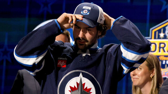 NASHVILLE, TENNESSEE - JUNE 28: Colby Barlow is selected by the Winnipeg Jets with the 18th overall pick during round one of the 2023 Upper Deck NHL Draft at Bridgestone Arena on June 28, 2023 in Nashville, Tennessee.