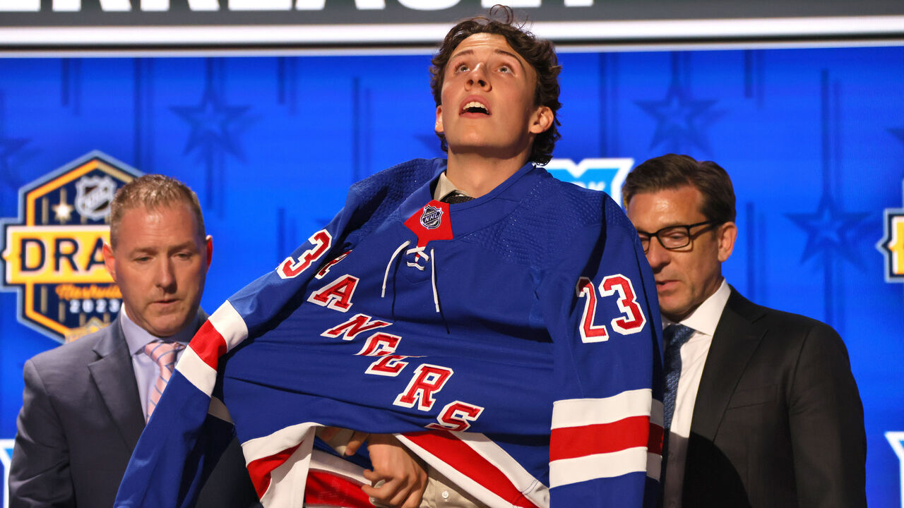 NASHVILLE, TENNESSEE - JUNE 28: Gabriel Perreault is selected by the New York Rangers with the 23rd overall pick during round one of the 2023 Upper Deck NHL Draft at Bridgestone Arena on June 28, 2023 in Nashville, Tennessee.