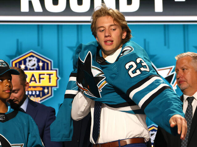 NASHVILLE, TENNESSEE - JUNE 28: Quentin Musty is selected by the San Jose Sharks with the 26th overall pick during round one of the 2023 Upper Deck NHL Draft at Bridgestone Arena on June 28, 2023 in Nashville, Tennessee.