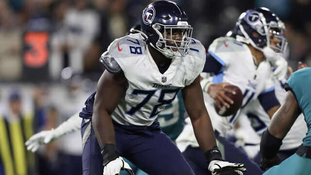 JACKSONVILLE, FLORIDA - JANUARY 07: Nicholas Petit-Frere #78 of the Tennessee Titans in action during the second half against the Jacksonville Jaguars at TIAA Bank Field on January 07, 2023 in Jacksonville, Florida.