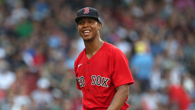 BOSTON, MASSACHUSETTS - JUNE 29: Brayan Bello #66 of the Boston Red Sox reacts during the third inning against the Miami Marlins at Fenway Park on June 29, 2023 in Boston, Massachusetts.