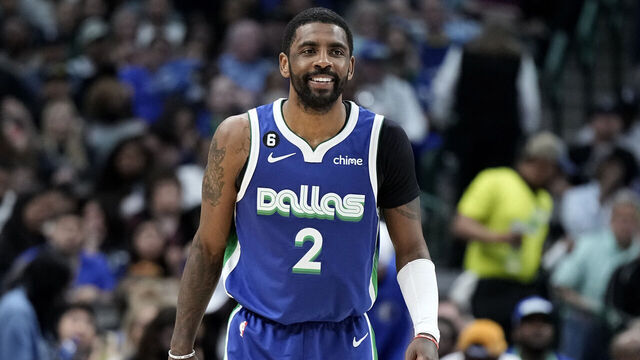 DALLAS, TEXAS - MARCH 24: Kyrie Irving #2 of the Dallas Mavericks looks on during the second half against the Charlotte Hornets at American Airlines Center on March 24, 2023 in Dallas, Texas. NOTE TO USER: User expressly acknowledges and agrees that, by downloading and/or using this Photograph, user is consenting to the terms and conditions of the Getty Images License Agreement.