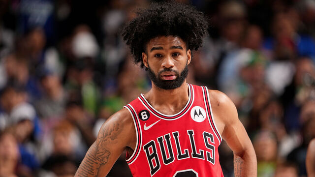 DALLAS, TX - APRIL 7: Coby White #0 of the Chicago Bulls looks on during the game against the Dallas Mavericks on April 7, 2023 at the American Airlines Center in Dallas, Texas. Mandatory Copyright Notice: Copyright 2023 NBAE