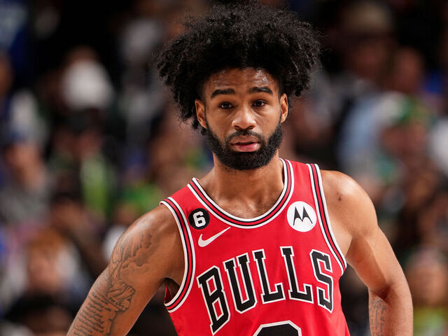 DALLAS, TX - APRIL 7: Coby White #0 of the Chicago Bulls looks on during the game against the Dallas Mavericks on April 7, 2023 at the American Airlines Center in Dallas, Texas. Mandatory Copyright Notice: Copyright 2023 NBAE