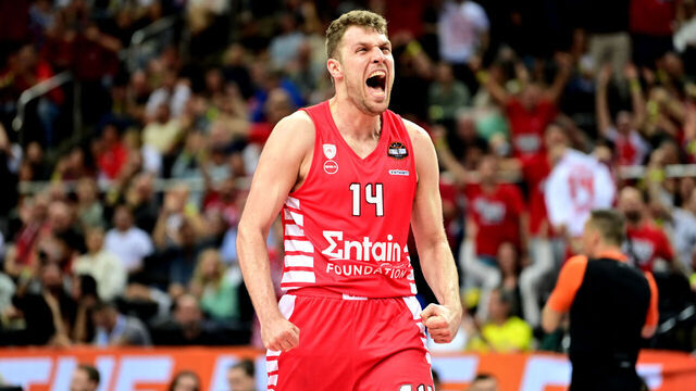 KAUNAS, LITHUANIA - MAY 21: Sasha Vezenkov, #14 of Olympiacos Piraeus during Turkish Airlines EuroLeague Final Four Kaunas 2023 Championship game Olympiacos Piraeus v Real Madrid at Zalgirio Arena on May 21, 2023 in Kaunas, Lithuania.