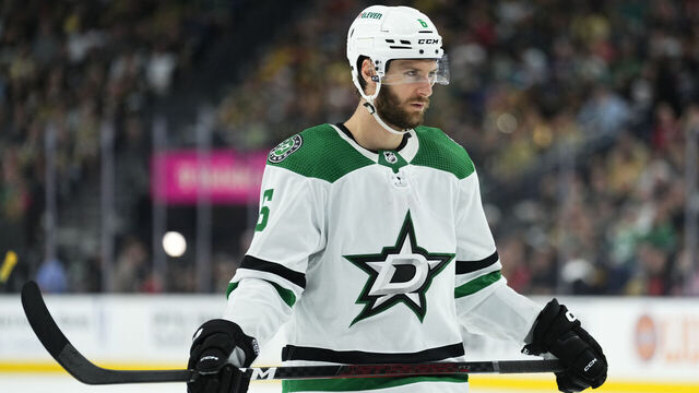 LAS VEGAS, NEVADA - MAY 21: Colin Miller #6 of the Dallas Stars skates during the third period against the Vegas Golden Knights in Game Two of the Western Conference Final of the 2023 Stanley Cup Playoffs at T-Mobile Arena on May 21, 2023 in Las Vegas, Nevada.