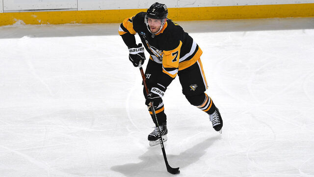 PITTSBURGH, PA - MARCH 12: Dmitry Kulikov #7 of the Pittsburgh Penguins skates against the New York Rangers at PPG PAINTS Arena on March 12, 2023 in Pittsburgh, Pennsylvania.