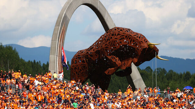 SPIELBERG, AUSTRIA - JULY 03: A detail shot of the Red Bull statue at the track during qualifying ahead of the F1 Grand Prix of Austria at Red Bull Ring on July 03, 2021 in Spielberg, Austria.