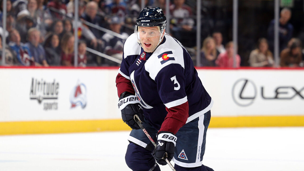 DENVER, COLORADO - APRIL 13: Jack Johnson #3 of the Colorado Avalanche skates against the Winnipeg Jets at Ball Arena on April 13, 2023 in Denver, Colorado.
