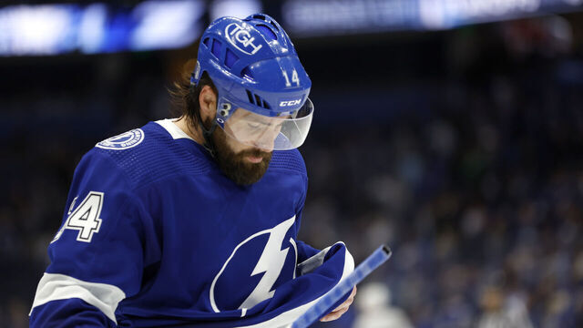 TAMPA, FLORIDA - APRIL 29: Pat Maroon #14 of the Tampa Bay Lightning looks on after losing Game Six of the First Round of the 2023 Stanley Cup Playoffs against the Toronto Maple Leafs at Amalie Arena on April 29, 2023 in Tampa, Florida.