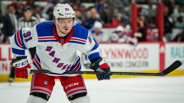 RALEIGH, NORTH CAROLINA - FEBRUARY 11: Vladimir Tarasenko #91 of the New York Rangers skates during the second period against the Carolina Hurricanes at PNC Arena on February 11, 2023 in Raleigh, North Carolina.
