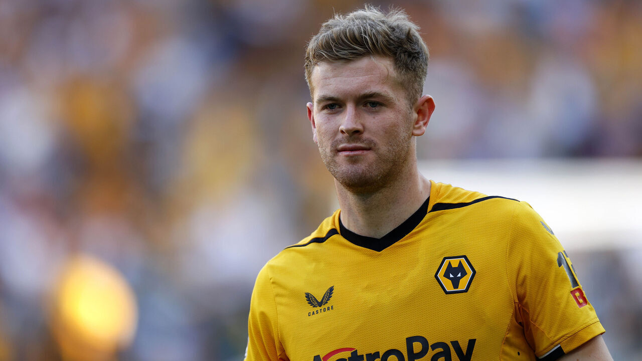 WOLVERHAMPTON, ENGLAND - MAY 20: Nathan Collins of Wolverhampton Wanderers looks on during the Premier League match between Wolverhampton Wanderers and Everton FC at Molineux on May 20, 2023 in Wolverhampton, England.