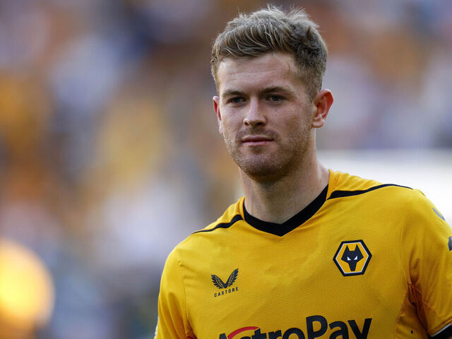 WOLVERHAMPTON, ENGLAND - MAY 20: Nathan Collins of Wolverhampton Wanderers looks on during the Premier League match between Wolverhampton Wanderers and Everton FC at Molineux on May 20, 2023 in Wolverhampton, England.