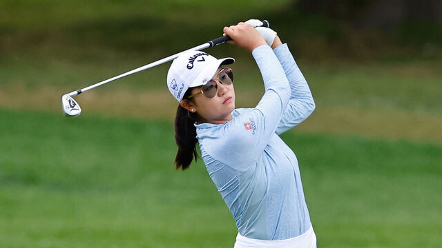 SPRINGFIELD, NJ - JUNE 25: Rose Zhang plays from the 5th fairway during the final round of the LPGA KPMG Women's PGA Championship on June 25, 2023 at Baltusrol Golf Club (Lower Course) in Springfield, New Jersey.