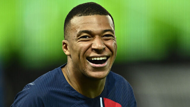 PARIS, FRANCE - JUNE 3: Kylian Mbappe of Paris Saint-Germain smiles during the Ligue 1 match between Paris Saint-Germain and Clermont Foot at Parc des Princes on June 3, 2023 in Paris, France.