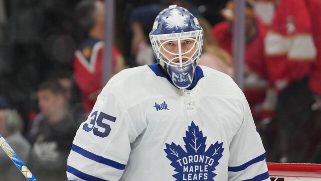 SUNRISE, FL - MAY 07: Toronto Maple Leafs goaltender Ilya Samsonov (35) looks all business during game three of the Eastern Conference Second Round Playoff game between the Toronto Maple Leafs and the Florida Panthers on Sunday, May 7, 2023 at FLA Live Area, Sunrise, Fla.