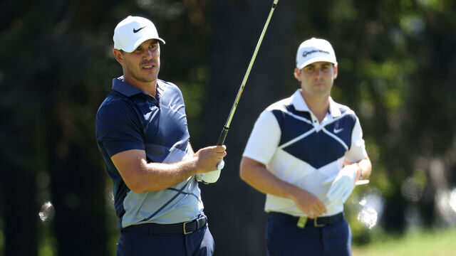 NORTH PLAINS, OREGON - JUNE 30: Team Captain Brooks Koepka of Smash GC and Matt Wolff of Hy Flyers GC look on from the 11th hole during day one of the LIV Golf Invitational - Portland at Pumpkin Ridge Golf Club on June 30, 2022 in North Plains, Oregon.