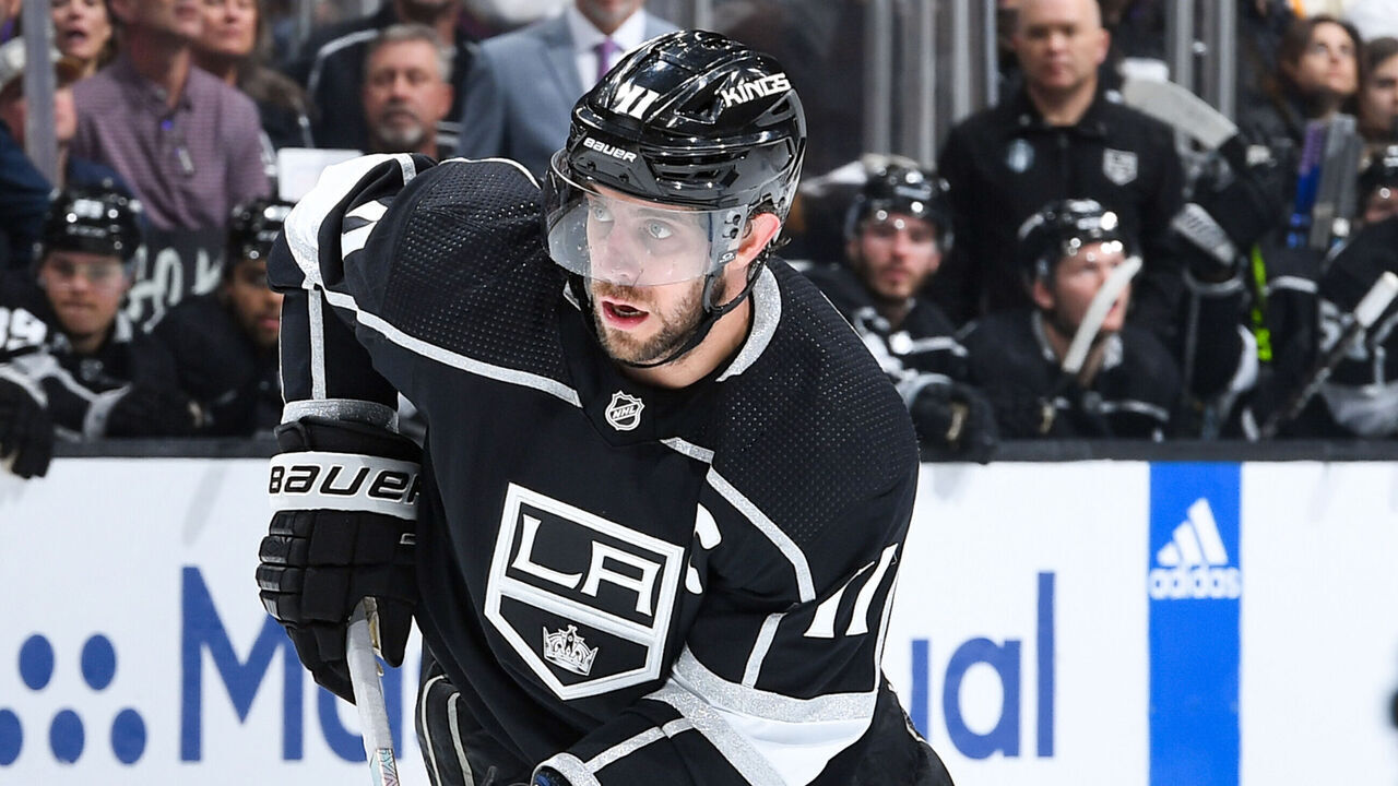 LOS ANGELES, CA - APRIL 21: Anze Kopitar #11 of the Los Angeles Kings skates with the puck during the first period against the Edmonton Oilers in Game Three of the First Round of the 2023 Stanley Cup Playoffs at Crypto.com Arena on April 21, 2023 in Los Angeles, California.