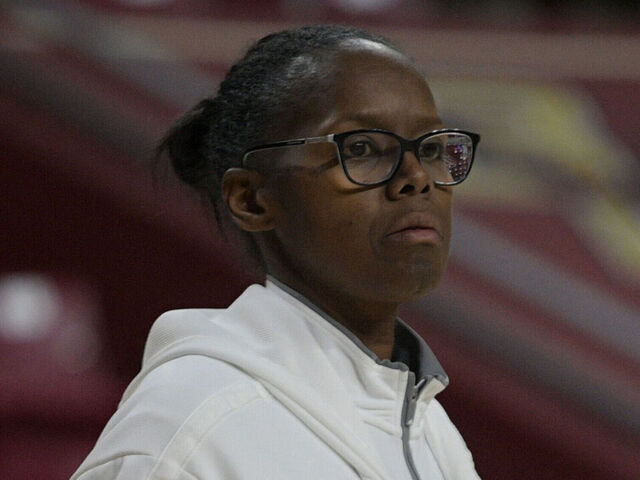 CHESTNUT HILL, MA - NOVEMBER 30: Rutgers Scarlet Knights assistant coach Nikki McCray-Penson looks on during an ACC/Big Ten Challenge women's college basketball game between the Rutgers Scarlet Knights and the Boston College Eagles on November 30, 2022, at Conte Forum in Chestnut Hill, MA.