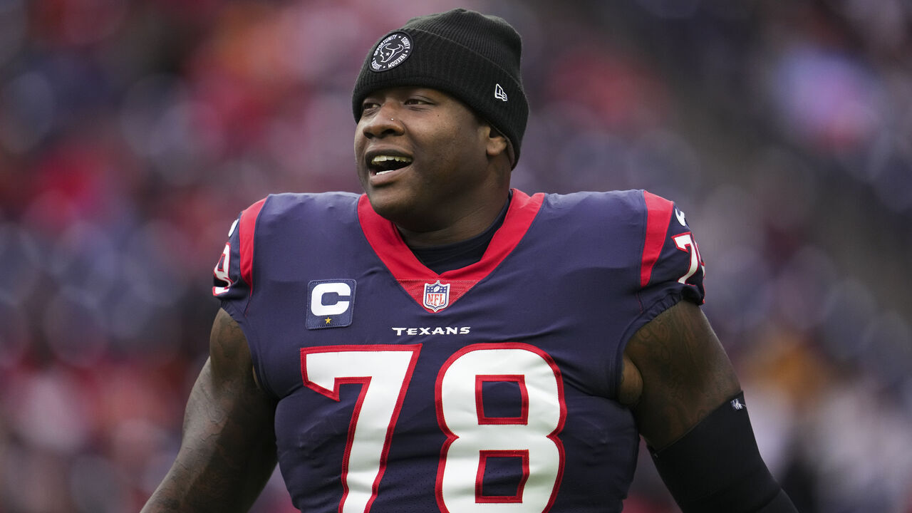 HOUSTON, TX - DECEMBER 18: Laremy Tunsil #78 of the Houston Texans runs onto the field during introductions against the Kansas City Chiefs at NRG Stadium on December 18, 2022 in Houston, Texas.